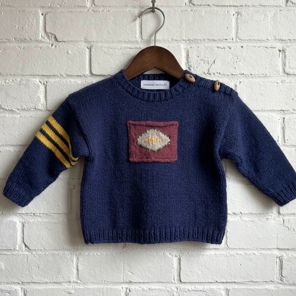 Winning Woolies Toddler Wool Football Knit Sweater Navy Grandpacore Collegiate